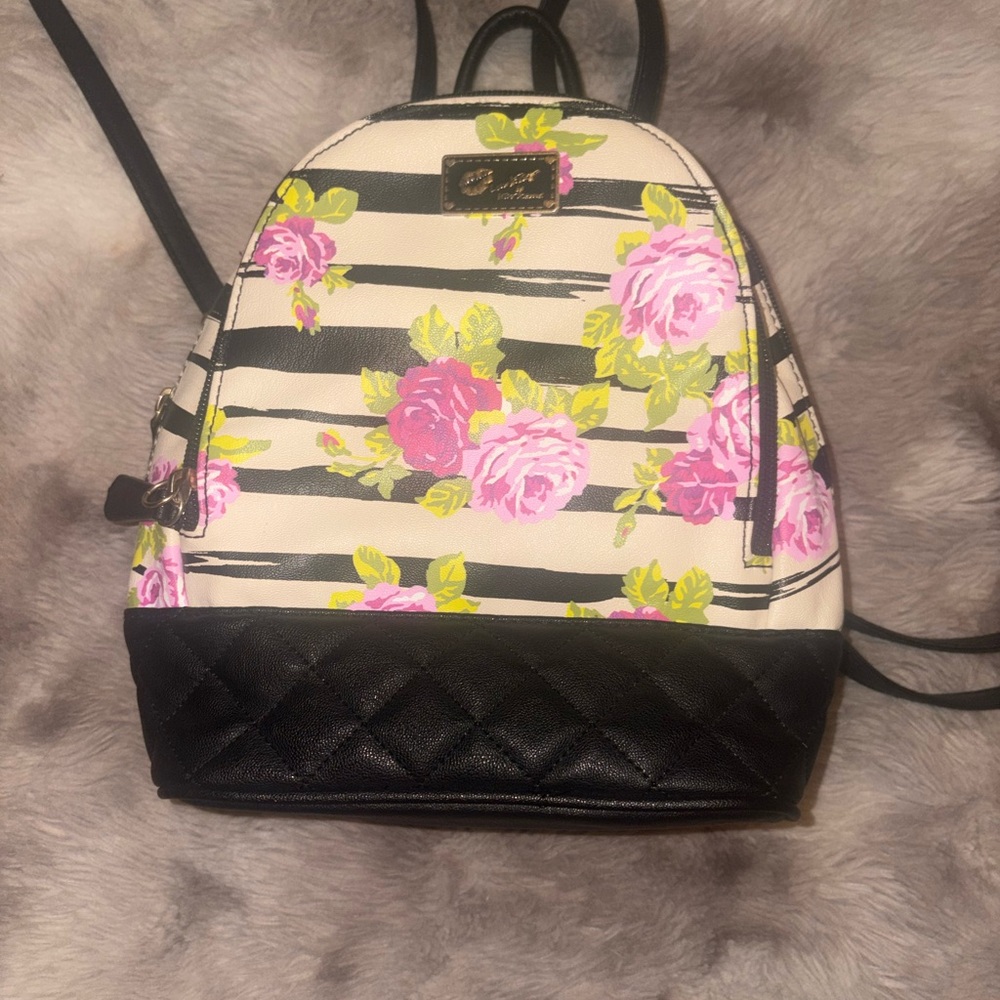 Betsey Johnson Stripe Mini Backpack - Pink & Black
